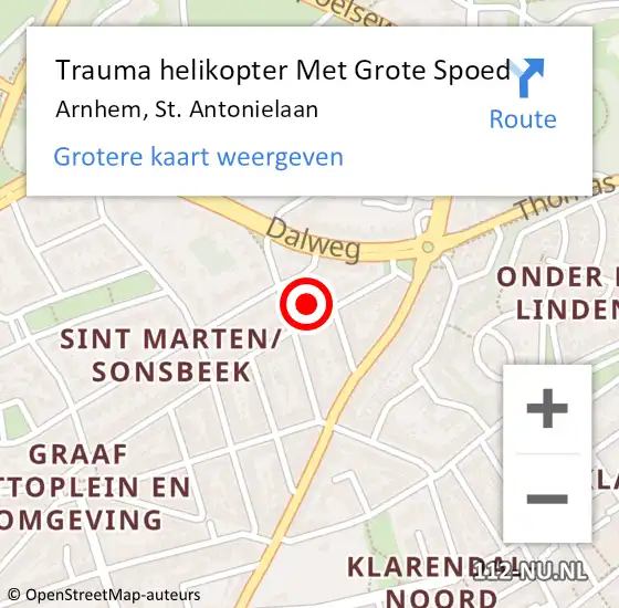 Locatie op kaart van de 112 melding: Trauma helikopter Met Grote Spoed Naar Arnhem, St. Antonielaan op 1 juli 2023 01:45