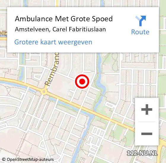 Locatie op kaart van de 112 melding: Ambulance Met Grote Spoed Naar Amstelveen, Carel Fabritiuslaan op 1 juli 2023 02:59