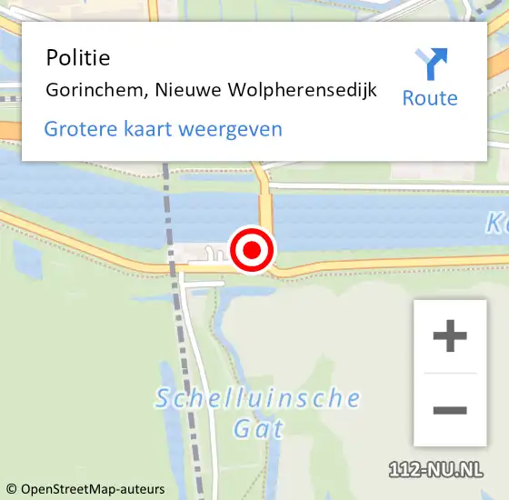 Locatie op kaart van de 112 melding: Politie Gorinchem, Nieuwe Wolpherensedijk op 1 juli 2023 03:16