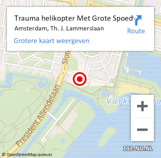 Locatie op kaart van de 112 melding: Trauma helikopter Met Grote Spoed Naar Amsterdam, Th. J. Lammerslaan op 1 juli 2023 04:12