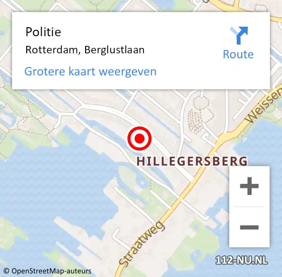 Locatie op kaart van de 112 melding: Politie Rotterdam, Berglustlaan op 1 juli 2023 04:24