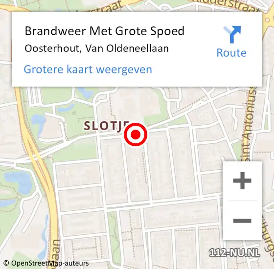 Locatie op kaart van de 112 melding: Brandweer Met Grote Spoed Naar Oosterhout, Van Oldeneellaan op 1 juli 2023 05:01