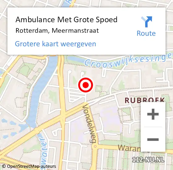 Locatie op kaart van de 112 melding: Ambulance Met Grote Spoed Naar Rotterdam, Meermanstraat op 1 juli 2023 05:10