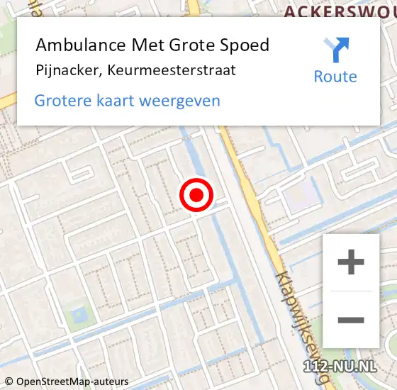 Locatie op kaart van de 112 melding: Ambulance Met Grote Spoed Naar Pijnacker, Keurmeesterstraat op 1 juli 2023 06:34