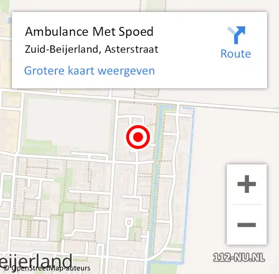 Locatie op kaart van de 112 melding: Ambulance Met Spoed Naar Zuid-Beijerland, Asterstraat op 1 juli 2023 06:43