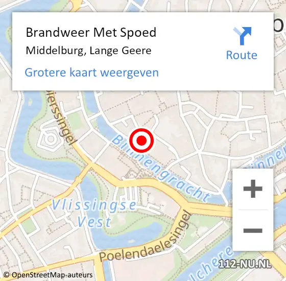 Locatie op kaart van de 112 melding: Brandweer Met Spoed Naar Middelburg, Lange Geere op 1 juli 2023 07:04