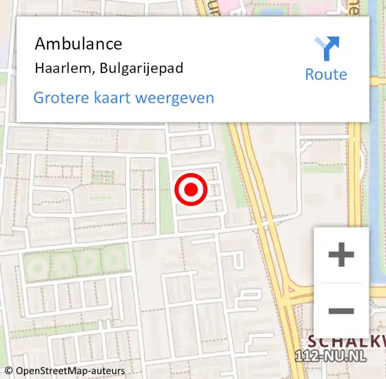 Locatie op kaart van de 112 melding: Ambulance Haarlem, Bulgarijepad op 1 juli 2023 08:03