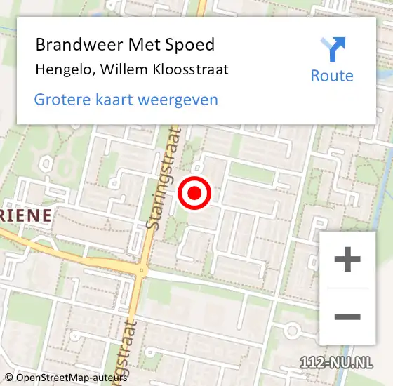 Locatie op kaart van de 112 melding: Brandweer Met Spoed Naar Hengelo, Willem Kloosstraat op 1 juli 2023 08:07