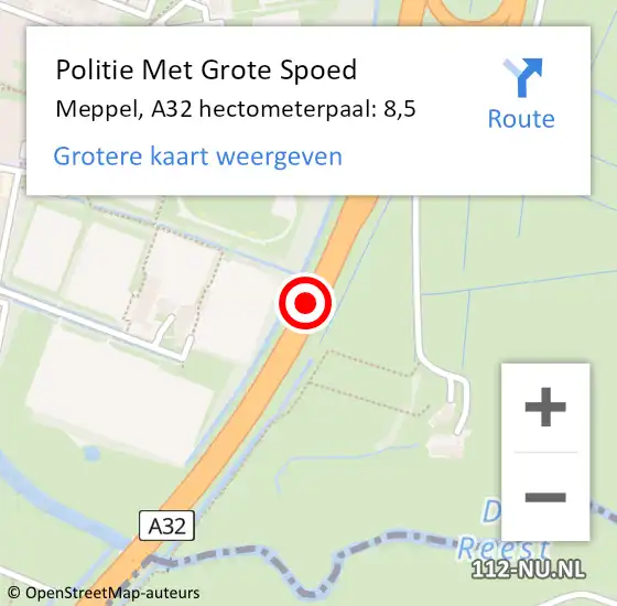 Locatie op kaart van de 112 melding: Politie Met Grote Spoed Naar Meppel, A32 hectometerpaal: 8,5 op 1 juli 2023 09:36