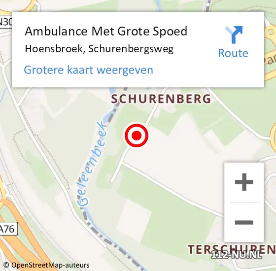 Locatie op kaart van de 112 melding: Ambulance Met Grote Spoed Naar Hoensbroek, Schurenbergsweg op 13 oktober 2013 09:22