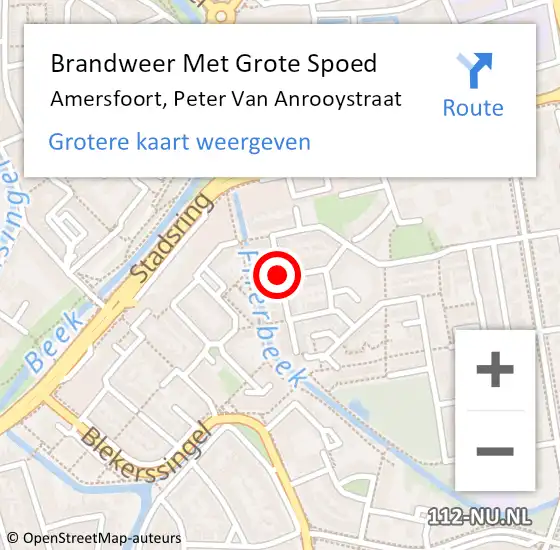 Locatie op kaart van de 112 melding: Brandweer Met Grote Spoed Naar Amersfoort, Peter Van Anrooystraat op 31 augustus 2014 01:09