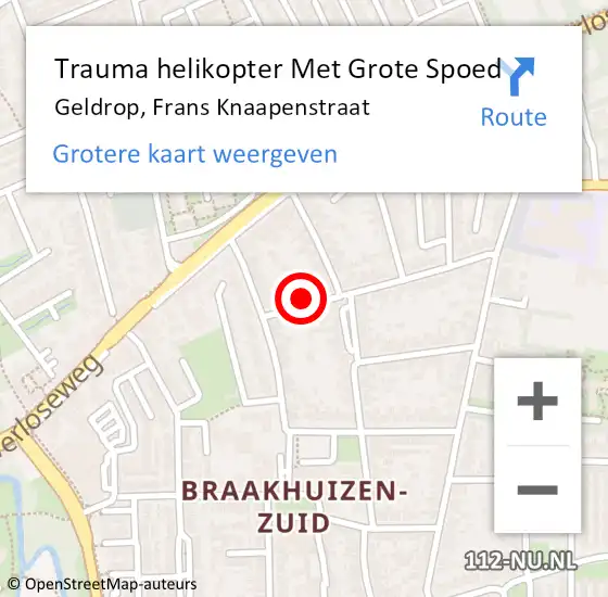Locatie op kaart van de 112 melding: Trauma helikopter Met Grote Spoed Naar Geldrop, Frans Knaapenstraat op 1 juli 2023 09:55