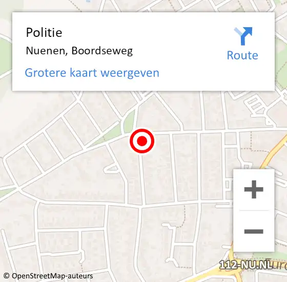 Locatie op kaart van de 112 melding: Politie Nuenen, Boordseweg op 1 juli 2023 10:15