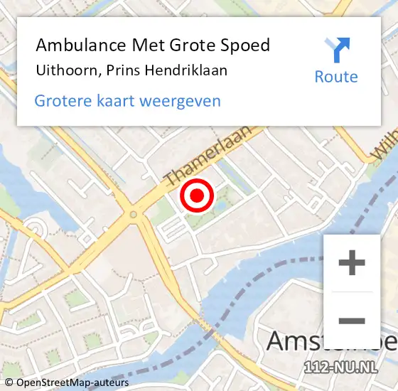 Locatie op kaart van de 112 melding: Ambulance Met Grote Spoed Naar Uithoorn, Prins Hendriklaan op 1 juli 2023 10:20