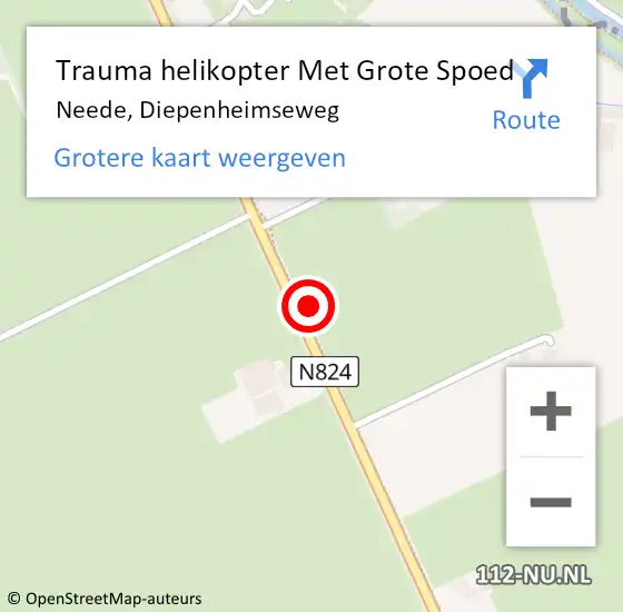Locatie op kaart van de 112 melding: Trauma helikopter Met Grote Spoed Naar Neede, Diepenheimseweg op 1 juli 2023 10:29