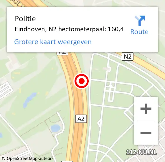 Locatie op kaart van de 112 melding: Politie Eindhoven, N2 hectometerpaal: 160,4 op 1 juli 2023 10:38