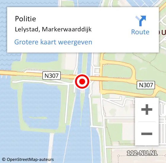 Locatie op kaart van de 112 melding: Politie Lelystad, Markerwaarddijk op 1 juli 2023 10:39