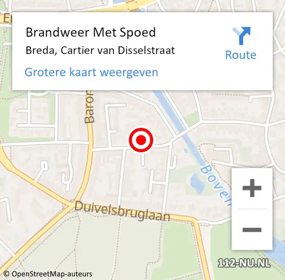 Locatie op kaart van de 112 melding: Brandweer Met Spoed Naar Breda, Cartier van Disselstraat op 1 juli 2023 11:10