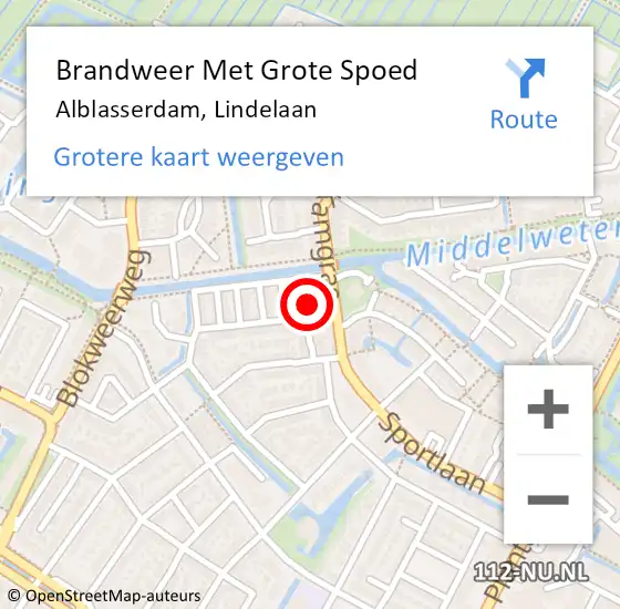 Locatie op kaart van de 112 melding: Brandweer Met Grote Spoed Naar Alblasserdam, Lindelaan op 1 juli 2023 11:23