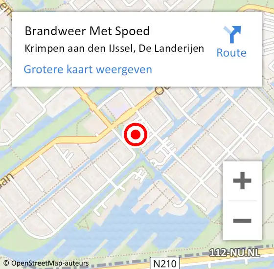 Locatie op kaart van de 112 melding: Brandweer Met Spoed Naar Krimpen aan den IJssel, De Landerijen op 1 juli 2023 12:00