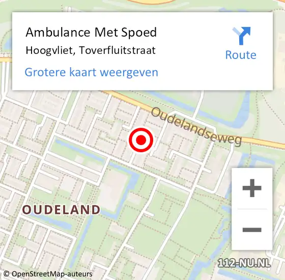 Locatie op kaart van de 112 melding: Ambulance Met Spoed Naar Hoogvliet, Toverfluitstraat op 1 juli 2023 12:09