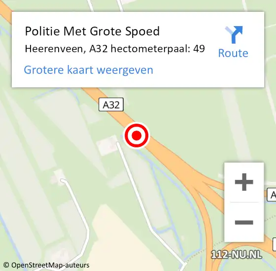 Locatie op kaart van de 112 melding: Politie Met Grote Spoed Naar Heerenveen, A32 hectometerpaal: 49 op 1 juli 2023 12:41
