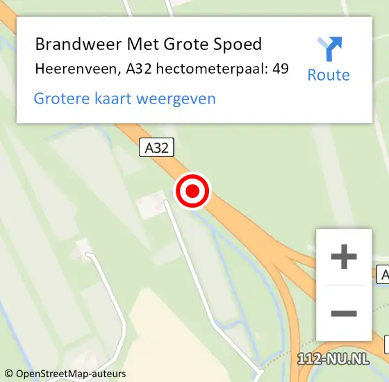 Locatie op kaart van de 112 melding: Brandweer Met Grote Spoed Naar Heerenveen, A32 hectometerpaal: 49 op 1 juli 2023 12:42