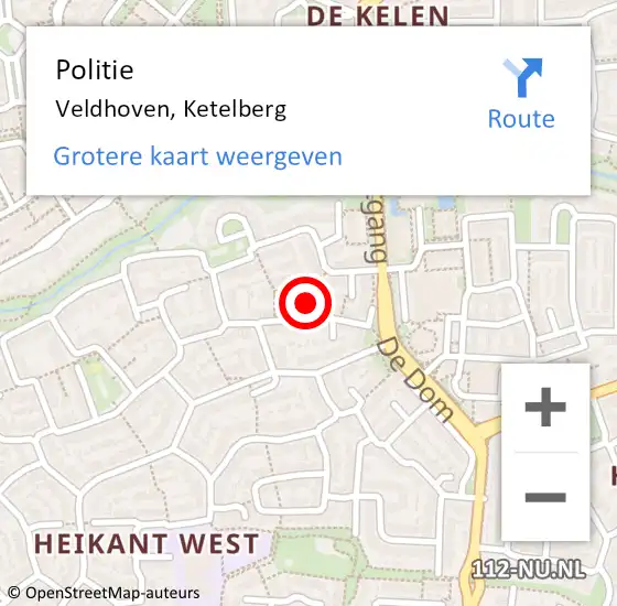 Locatie op kaart van de 112 melding: Politie Veldhoven, Ketelberg op 1 juli 2023 12:46
