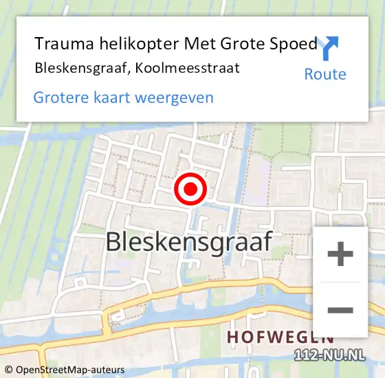 Locatie op kaart van de 112 melding: Trauma helikopter Met Grote Spoed Naar Bleskensgraaf, Koolmeesstraat op 1 juli 2023 12:48