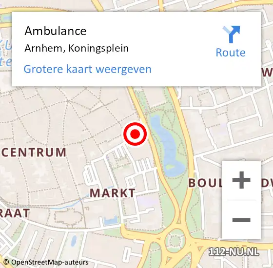 Locatie op kaart van de 112 melding: Ambulance Arnhem, Koningsplein op 1 juli 2023 12:52