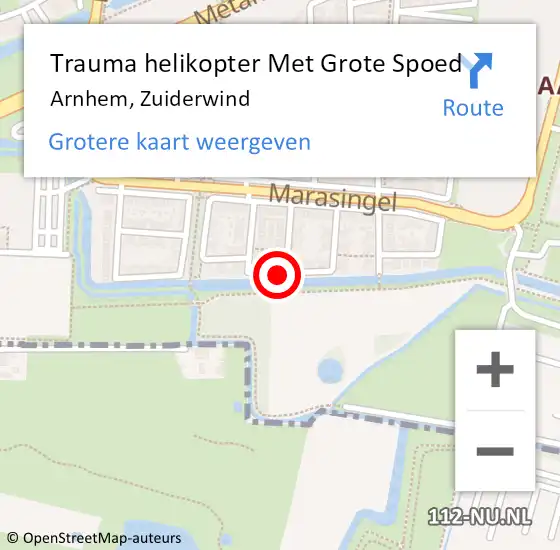 Locatie op kaart van de 112 melding: Trauma helikopter Met Grote Spoed Naar Arnhem, Zuiderwind op 1 juli 2023 12:57