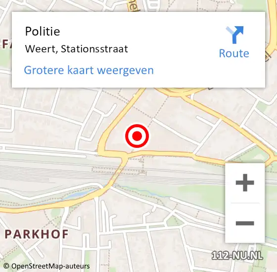 Locatie op kaart van de 112 melding: Politie Weert, Stationsstraat op 1 juli 2023 13:00