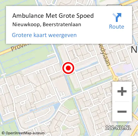 Locatie op kaart van de 112 melding: Ambulance Met Grote Spoed Naar Nieuwkoop, Beerstratenlaan op 1 juli 2023 13:14