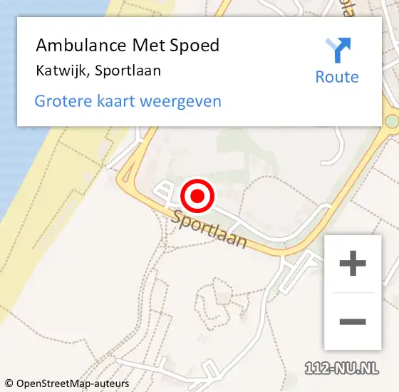 Locatie op kaart van de 112 melding: Ambulance Met Spoed Naar Katwijk, Sportlaan op 1 juli 2023 13:45