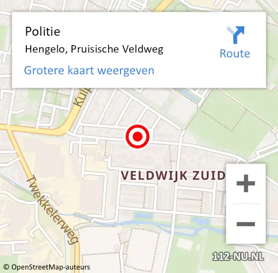 Locatie op kaart van de 112 melding: Politie Hengelo, Pruisische Veldweg op 1 juli 2023 13:45