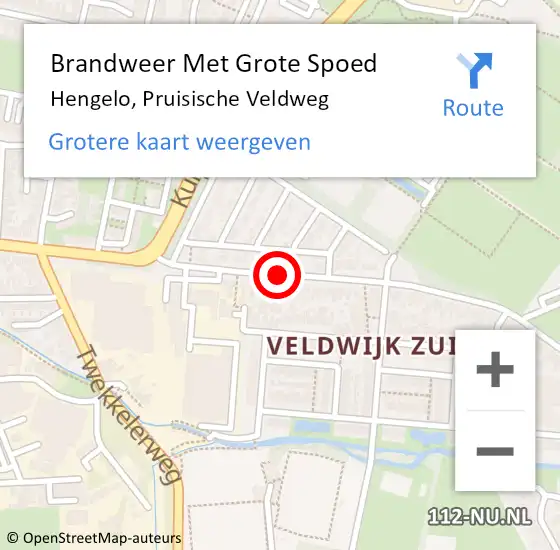 Locatie op kaart van de 112 melding: Brandweer Met Grote Spoed Naar Hengelo, Pruisische Veldweg op 1 juli 2023 13:47