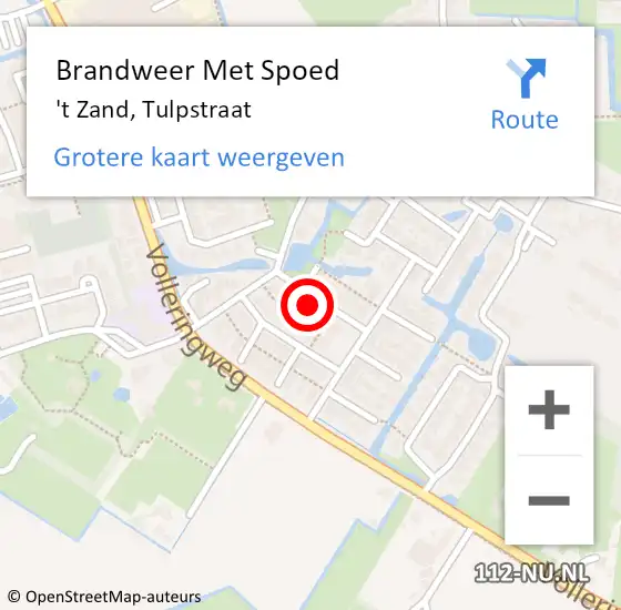 Locatie op kaart van de 112 melding: Brandweer Met Spoed Naar 't Zand, Tulpstraat op 1 juli 2023 13:58