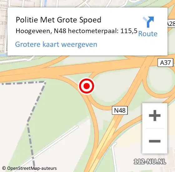 Locatie op kaart van de 112 melding: Politie Met Grote Spoed Naar Hoogeveen, N48 hectometerpaal: 115,5 op 1 juli 2023 14:04