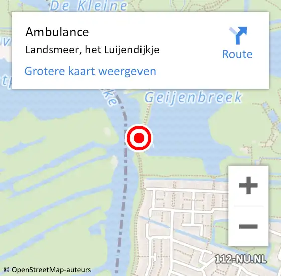 Locatie op kaart van de 112 melding: Ambulance Landsmeer, het Luijendijkje op 1 juli 2023 14:45