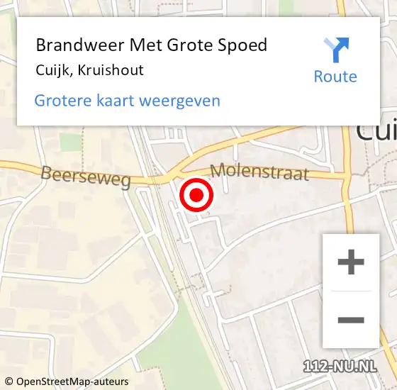 Locatie op kaart van de 112 melding: Brandweer Met Grote Spoed Naar Cuijk, Kruishout op 1 juli 2023 14:48