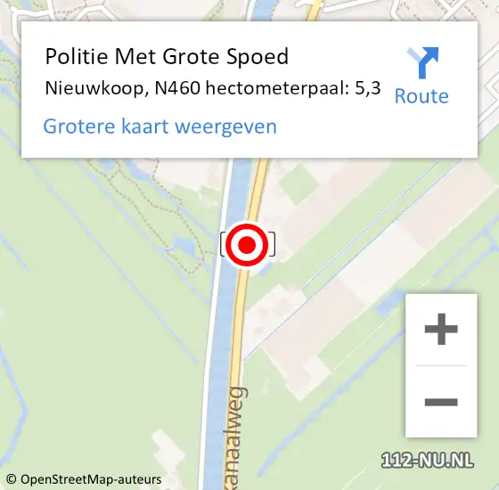 Locatie op kaart van de 112 melding: Politie Met Grote Spoed Naar Nieuwkoop, N460 hectometerpaal: 5,3 op 1 juli 2023 15:08
