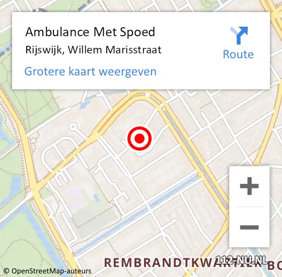 Locatie op kaart van de 112 melding: Ambulance Met Spoed Naar Rijswijk, Willem Marisstraat op 1 juli 2023 15:10