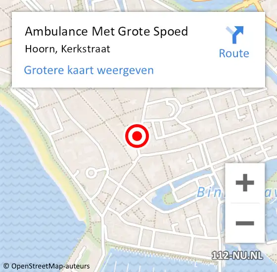 Locatie op kaart van de 112 melding: Ambulance Met Grote Spoed Naar Hoorn, Kerkstraat op 1 juli 2023 15:10