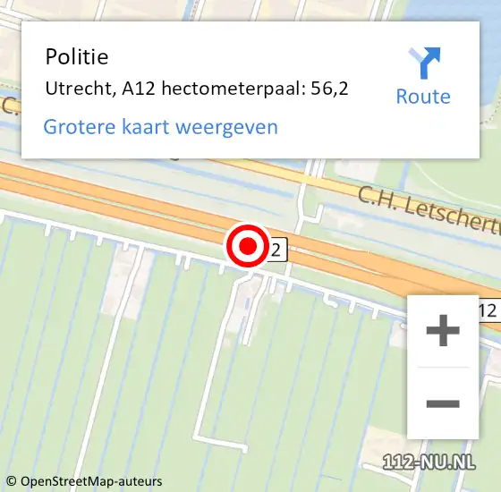 Locatie op kaart van de 112 melding: Politie Utrecht, A12 hectometerpaal: 56,2 op 1 juli 2023 15:32