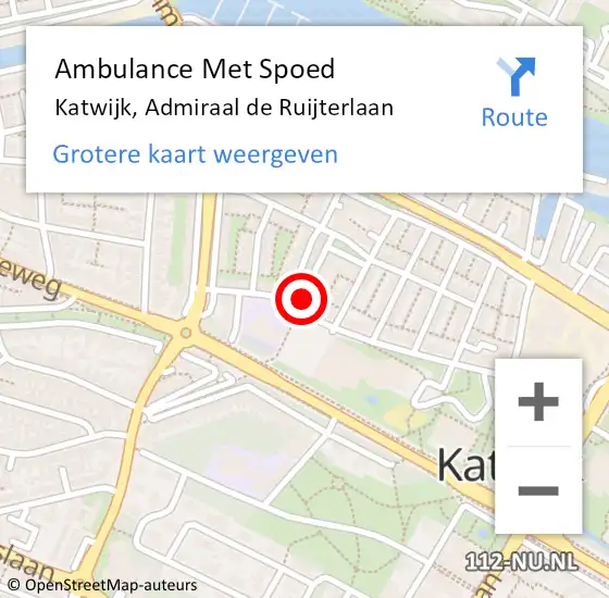 Locatie op kaart van de 112 melding: Ambulance Met Spoed Naar Katwijk, Admiraal de Ruijterlaan op 1 juli 2023 15:34