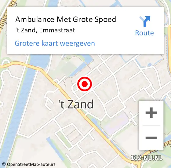 Locatie op kaart van de 112 melding: Ambulance Met Grote Spoed Naar 't Zand, Emmastraat op 1 juli 2023 15:39