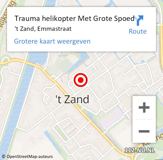 Locatie op kaart van de 112 melding: Trauma helikopter Met Grote Spoed Naar 't Zand, Emmastraat op 1 juli 2023 15:40