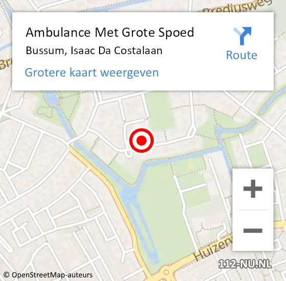 Locatie op kaart van de 112 melding: Ambulance Met Grote Spoed Naar Bussum, Isaac Da Costalaan op 31 augustus 2014 02:11