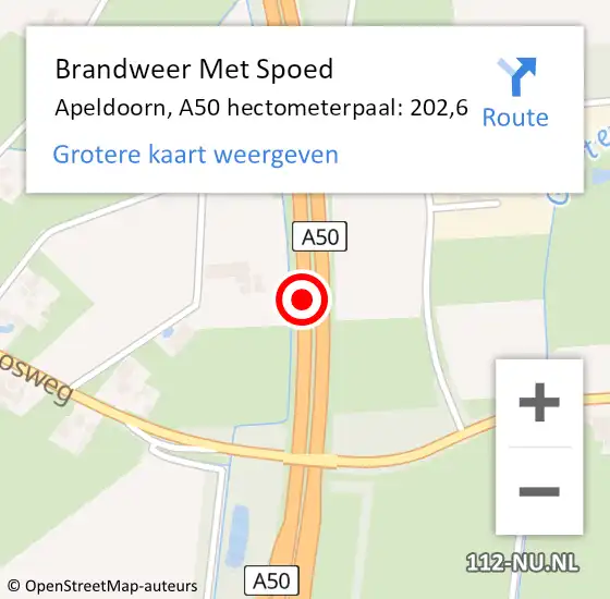 Locatie op kaart van de 112 melding: Brandweer Met Spoed Naar Apeldoorn, A50 hectometerpaal: 202,6 op 1 juli 2023 16:13