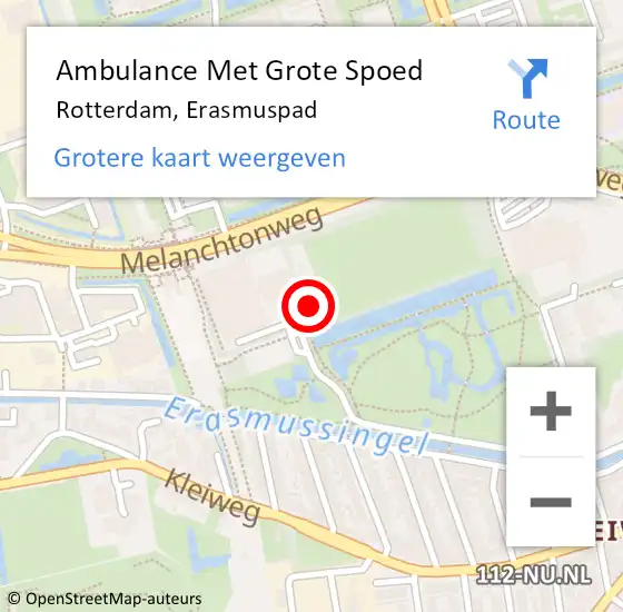 Locatie op kaart van de 112 melding: Ambulance Met Grote Spoed Naar Rotterdam, Erasmuspad op 1 juli 2023 16:18
